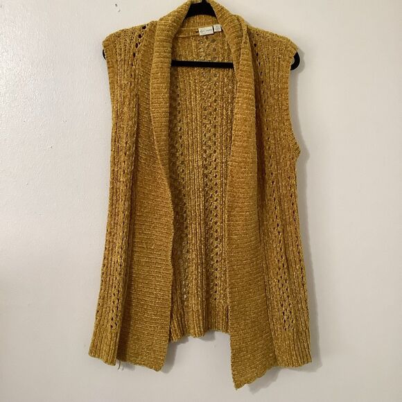 Mustard Yellow Chunky Knit Casual Autumn Fall Cozycore Comfy Open Vest XS - Picture 1 of 8